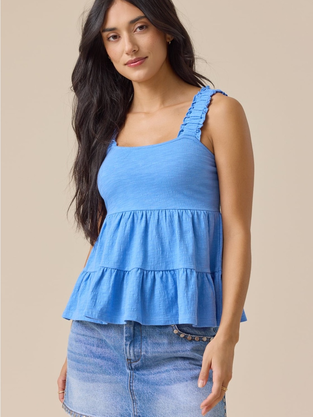 Altar’d State Shelby Tiered Babydoll Tank Blue NWT Size Small